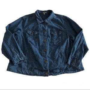 Jessica London Jean Jacket Women’s 26 W Blue Denim Button Up Cotton Classic Boho